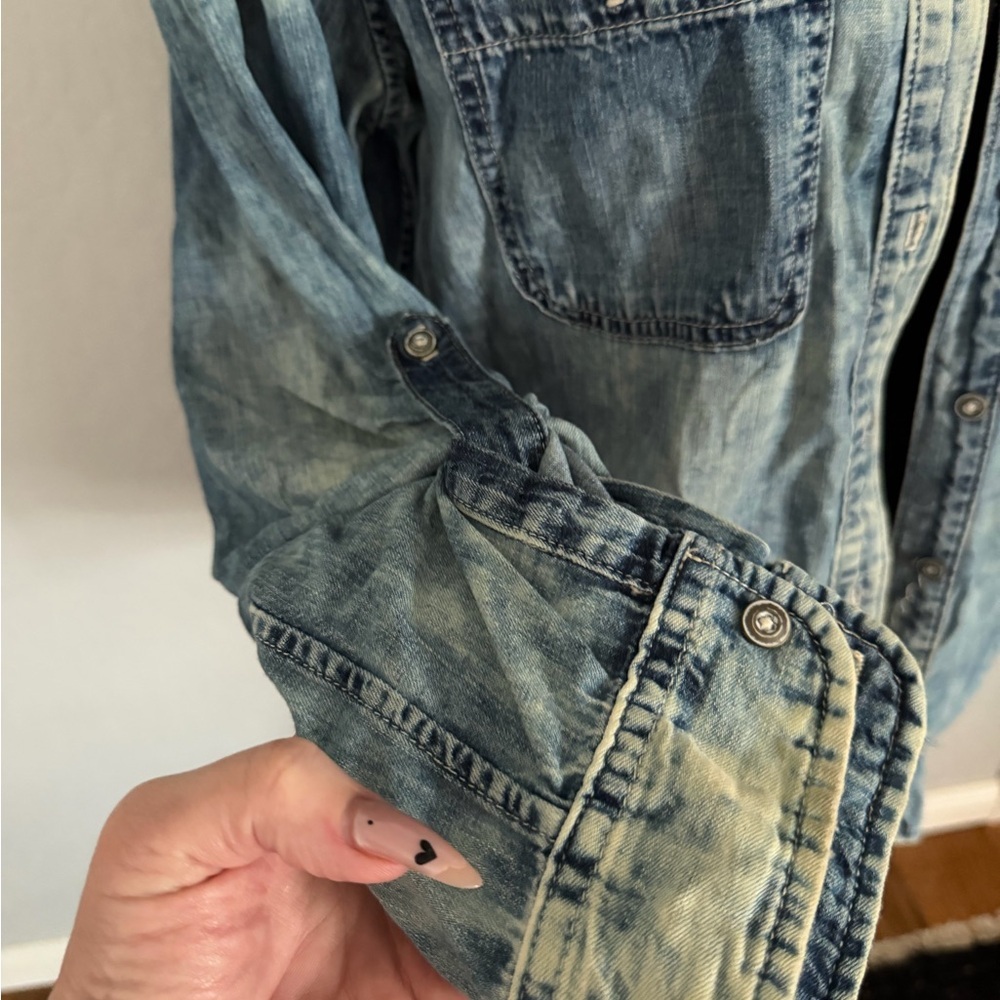 AG Adriano Goldschmied Denim Shirt Medium Chambray Button Front Roll Tab Sleeve - Picture 5 of 6